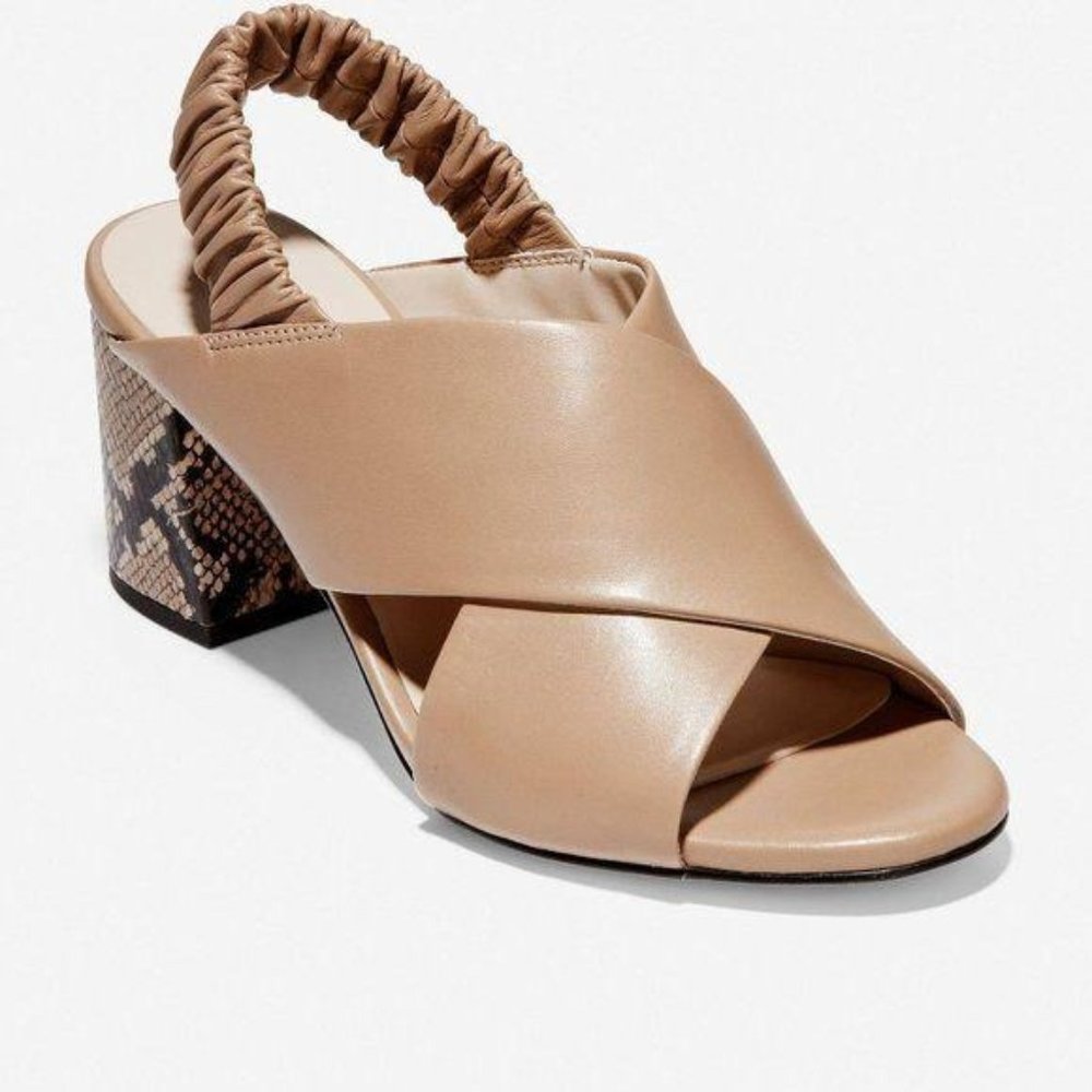 Cole Haan Amphora Leather Anastasia City Snakeskin Block Heels Sandal Size 9B